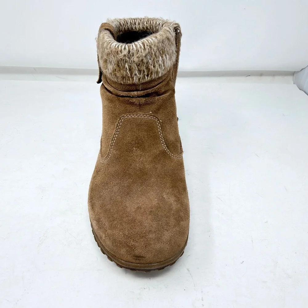 Khombu Laura Womens Size 7 Chestnut Suede Knit Ankle Boots Weather Rated Winter